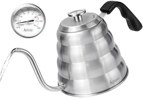 Gooseneck Kettle for Manual Drip Coffee & Tea 40oz Stainless Steel Pour Over Coffee Kettle with Thermometer Tea Kettle for Stovetop,1200ml,6 Cup,Silver,1Pack