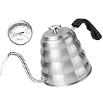 Gooseneck Kettle for Manual Drip Coffee & Tea 40oz Stainless Steel Pour Over Coffee Kettle with Thermometer Tea Kettle for Stovetop,1200ml,6 Cup,Silver,1Pack