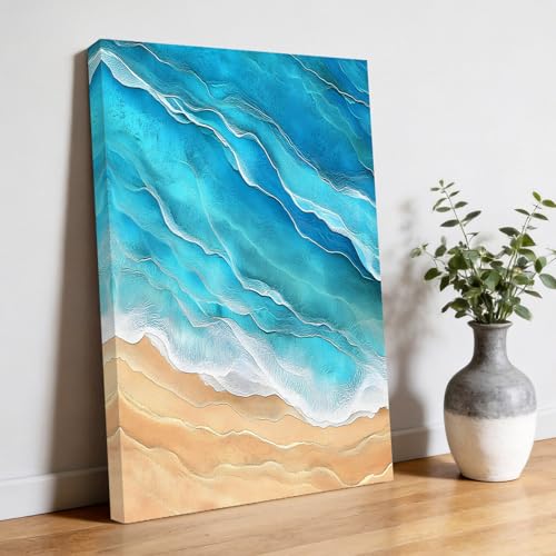 Ocean Waves Canvas Wall Art for Living Room, Abstract Gradient
