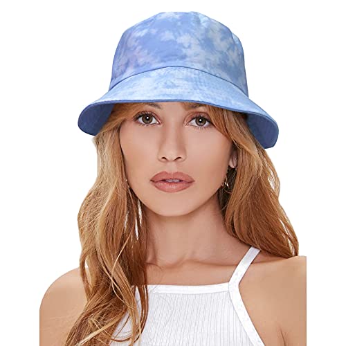 Accsa Bucket Hat For Women Wide Brim Summer Sun Hat Tie-Dye Fisherman Cap Upf 50+ Blue cover