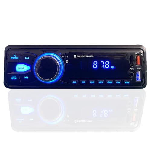 Car Bluetooth Radio and Single-DIN Car Stereo with Hands-Free Calling, Colourful Lighting, 2 USB Ports, TF Card, AUX, MP3, Remote, iOS, EQ