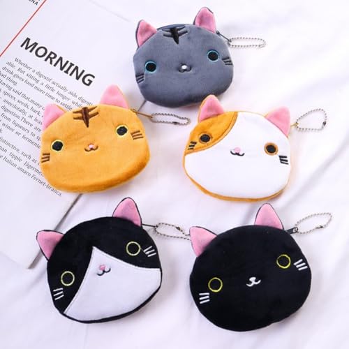 6pcs Cat Pattern Purses with Keyring Plush Coin Purses Cartoon Portable Wallet for Working Dating Travelling Shopping4