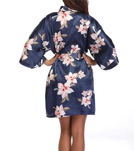 Image of Women's Short Satin Robes Lightweight Silky V-Neck Sleepwear Wedding Bridal Party Bride Bridesmaid Bathrobes