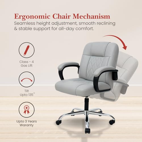 Image of activa Ergonomic Office Chair with Premium Leatherette & Padded Seat | Adjustable Height | Desk Chair for Work /Study | Chairs for Workstations (Galaxy, Grey)