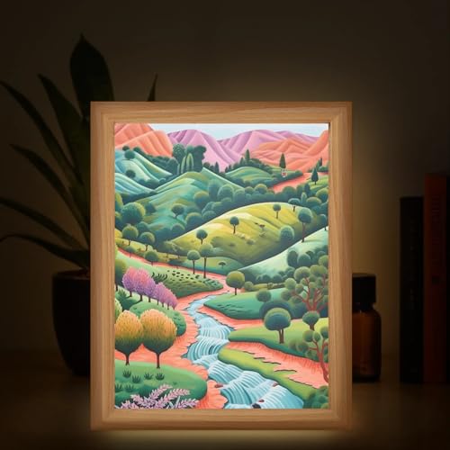 Light Up Painting, Graffiti Forest Wall Art Picture Light Artistic Forest Light Up Art Frame, 10 Brightness USB Powered 3 Lighting Modes, Anxiety Relief Gift for Bedroom Home-Without Acrylic Panel