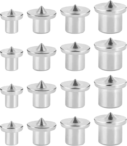 Heanvmyss Dowel Centre Point,16 Pcs Wood Dowel Tenon,Dowel Pins,Log Pin Locator,Woodworking Alignment Tool,Steel Center Transfer Plugs for Furniture(Silver,6/8/10/12mm)