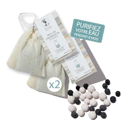 Perlas de cerámica agua x2 – Agua del grifo trío de 2 x 20 g – Filtro mineral hidrato dinamiza – Eficaz 8 meses, natural reutilizable – Bolas de arcilla para jarra, botella sabor, cloro, piedra caliza