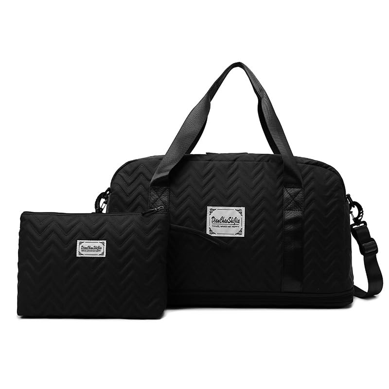 Women's Travel Duffle with Toiletry & Shoe Compartment | Gym & Sports Bag | Dry & Wet Separation | Yoga Fitness Handbag (Black)-image-40