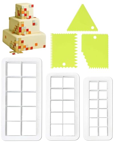 FUGLUS 3 Pezzi Taglierina Quadrata, Formine per Biscotti, Tagliabiscotti in Plastica per Fondant e Pasta di Zucchero, Attrezzi da Cucina,Con raschietto