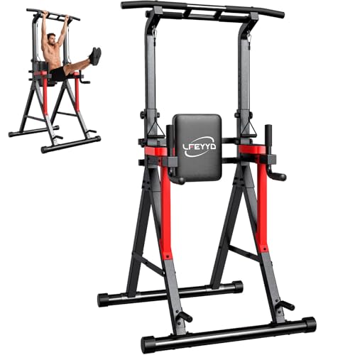 Power Tower Pull Up Bar Free Standing,13-Level Adjustable Height Dip Station with X-Frame Stability, Multi-Grip Handles, Backrest, Anti-Slip Foot Pads - Home Gym Strength Training Equipment 400LBS