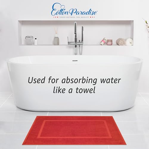 Image of Cotton Paradise 100% Cotton Turkish Bathmat Set, Soft Absorbent Quick Dry, 2 Piece 20x34 Bathmat Floor Set, Red
