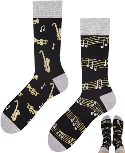 TODO Lustige Saxophon Socken Herren 43-46 Jazz Musik-Noten Motiv Socken Trompete Herren 43-46
