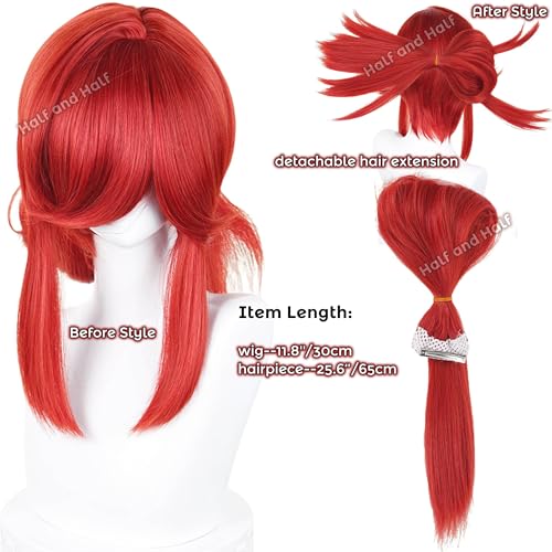 Image of Riyo Reaper Cosplay Wig Short Red Anime Wig with Bangs & Hairpiece | Vibrant Red Lolita Wigs for Women Halloween Party Costumes