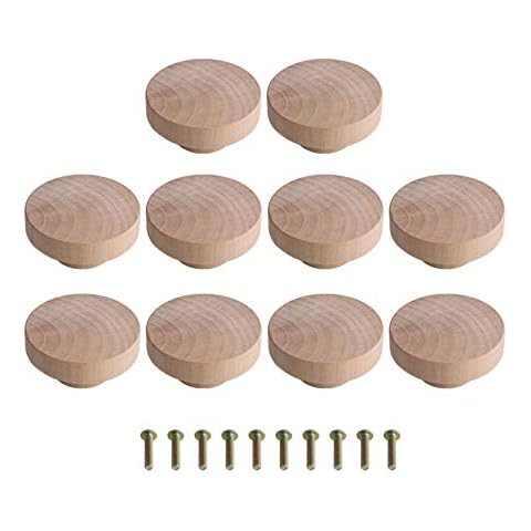 RDEXP Home Accessory 50x25mm Wooden Hardware Round Pull Knobs for Cabinet Drawer Cupboard Cabinet Door Set of 10 Cover