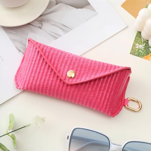 Image of kytasryl PU Straw Weave Glasses Case with Hook, Sunglasses Pouch
