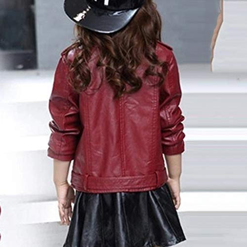 EnJoCho Coat Jacket Kid Color Outwear Solid Motorcycle Zipper Children's Boy Girl Jacket Girls (Wine, 10-11 Years)3