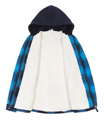 ZENTHACE Women's Hooded Flannel Shirt Jacket,Sherpa Lined Full Zip Fall Winter Plaid Shacket3