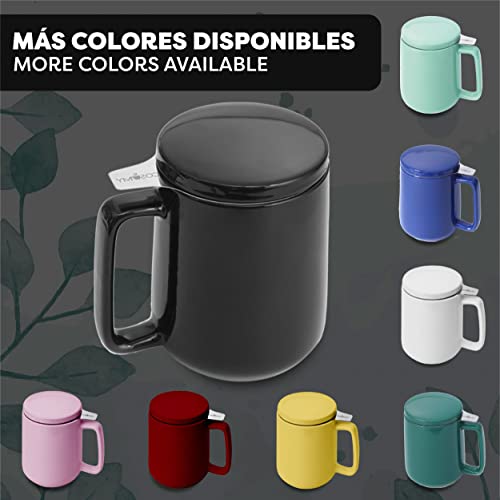 Taza de Te con Filtro y Tapa 500ml Gran- Ceramica - Mantiene Caliente la Infusion - Negra Brillante - Imagen 8