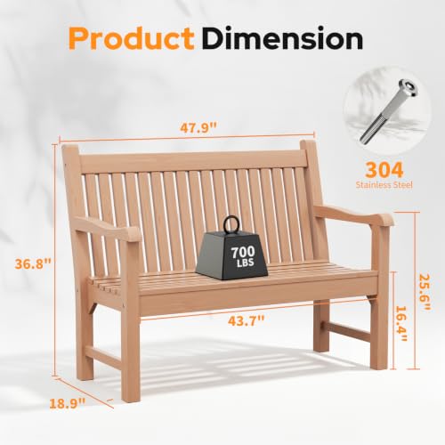 Image of Psilvam 2-Person Outdoor Bench with 700 Lbs Weight Capacity, Teak