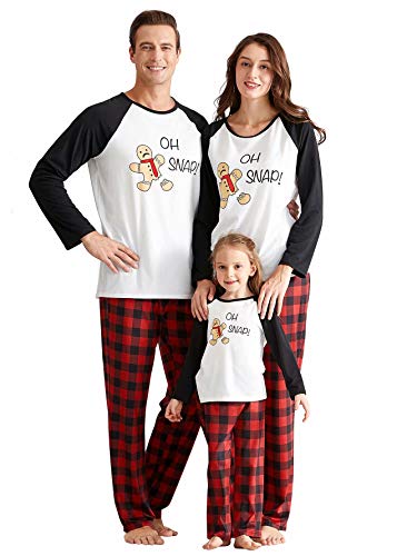 IFFEI Matching Family Pajamas Sets Christmas PJ's Holiday Christmas Snap Printed Sleepwear with Plaid Pants Women: S White