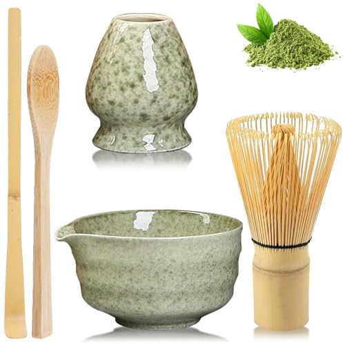 Materiali di alta qualità: questa scopa Matcha è uno strumento essenziale per la produzione di matcha, fatta a mano da un intero pezzo di bambù, che è sano, ecologico, non tossico e durevole. La ciotola Matcha è realizzata in ceramica, il colore verde fresco fa sentire le persone calme e felici