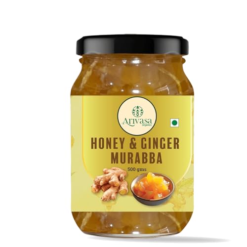Image of Arivasa Organics Ginger Murabba with Honey (500g) Pure Adrak Ka Murabba with Organic Ginger Extract & Honey, Perfect for A Tasty & Healthy Treat & Daily Wellness (No Artificial Preservatives or Flavors)