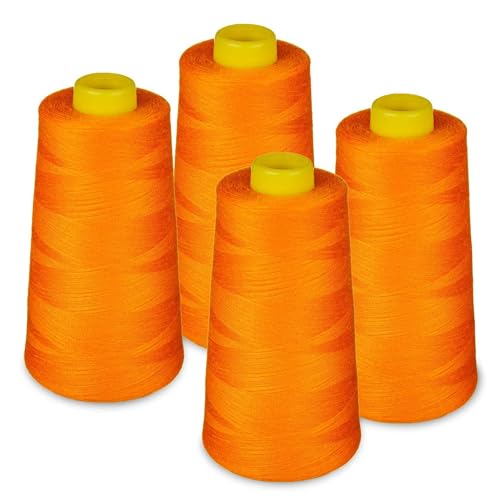 LIALINA - 4 Conos de Hilos Overlock 100% Poliéster (147 Naranja) para Coser a Máquina y Remallar – 40S/2, 3000 Yardas – Hilo Para Remalladora Resistente, Duradero, Colores Brillantes de Máxima Calidad