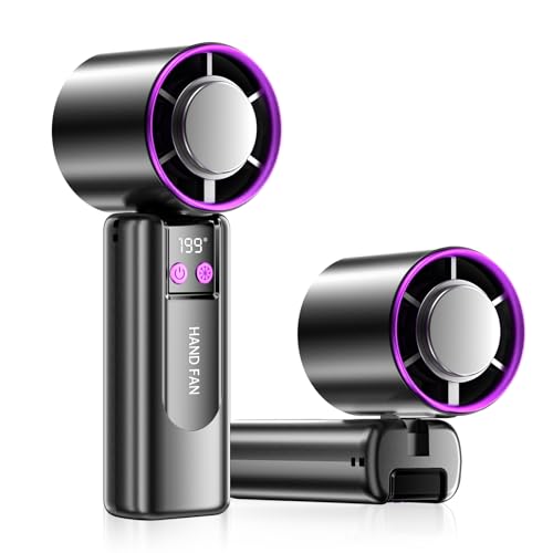 ALIANSHENG Portable Cooling Hand Held Fan, Mini 3 In 1 Foldable Fan 40-199 speeds free adjustment of wind speed with LED Display Lanyard and Base, for Bedroom Office Outdoor Home Camping School