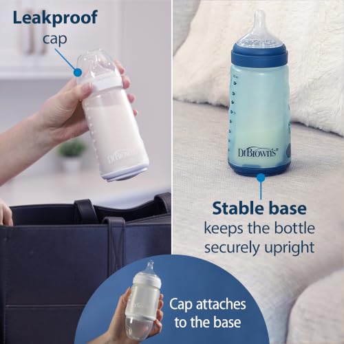 Dr. Brown's Silicone Baby Bottle, 5 oz, Level 1 Nipple, 0m+, Blue, 4-Pack | Silicone baby bottle with collapsible insert designed to reduce colic, milk only touches silicone, Wide-Neck nipple - image 6