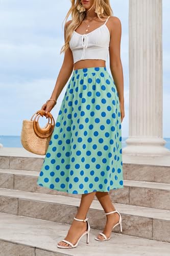 Image of Cicy Bell Womens Summer Striped Maxi Skirts A-Line Beach Vacation Outfits | Elastic Waist, Side Pockets, Flowy, Midi Length, Color Contrast, Trendy Casual