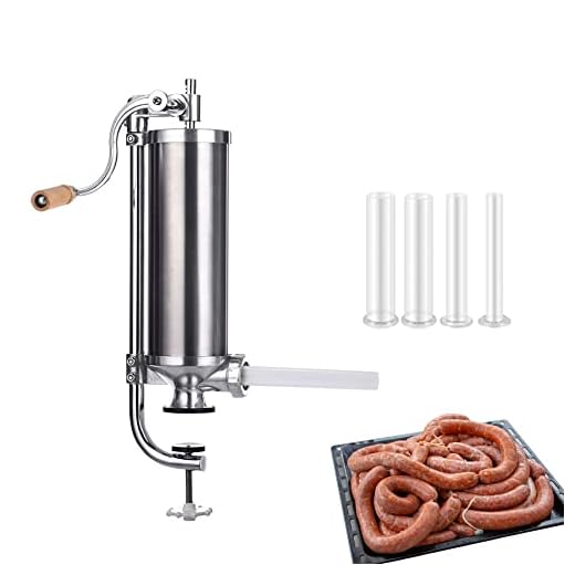 Sausage Stuffer, Stainless Steel Sausage Maker, Best Professional Kitchen Meat Sausage Stuffing Machine with 4 Filling Nozzles Attachment for Commercial and Household Use (5lbs Vertical)