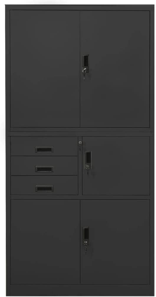 Anthracite Steel Office Cabinet with 3 Adjustable Shelves and 3 Padlocks for Secure Storage, Modern Design Enhances Workspace Organization and Efficient Filing Solutions
