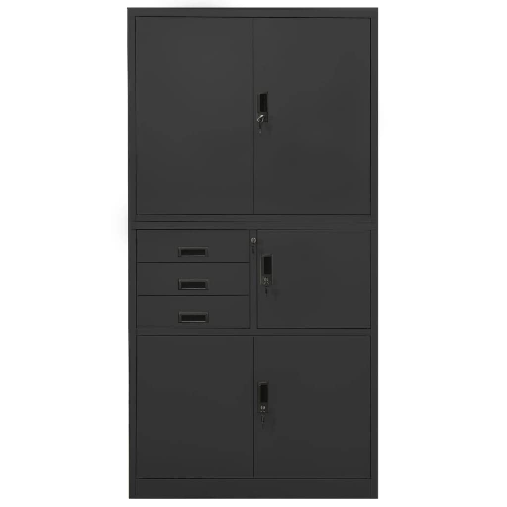 Armadietto alto in metallo da 180 cm, con ante bloccabili, ripiani regolabili, perfetto per ufficio, scuola, garage, dispensa, corridoio, resistente soluzione di archiviazione antracite