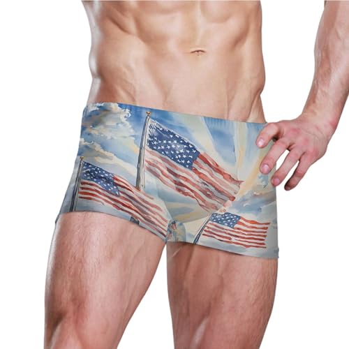 July 4th Independence Day American Flag Mens Swim Trunk Swimwear Swim Brief Square Leg Board Short S S04070723
