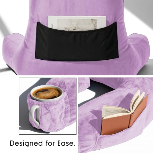 Image of Nestl Reading Pillow with Shredded Memory Foam Includes 2 Neck and Lumber Support Pillows, Designed for Sitting Up in Bed and Couch, Back and Arms Adjustable Support for Adult & Teens, Lavender