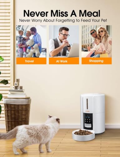 WOPET Automatic Cat Feeder, 3L Cat Food Dispenser, Automatic Dog Feeder, Timed Feeder 6 Meals Daily with Portion Control, 10s Voice Recording, Backup Power - Image 4