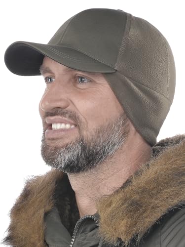 2SBR 2SABERS Mens Winter Hat with Earflaps and Visor - Warm Trucker Baseball Cap Hat Olive Green