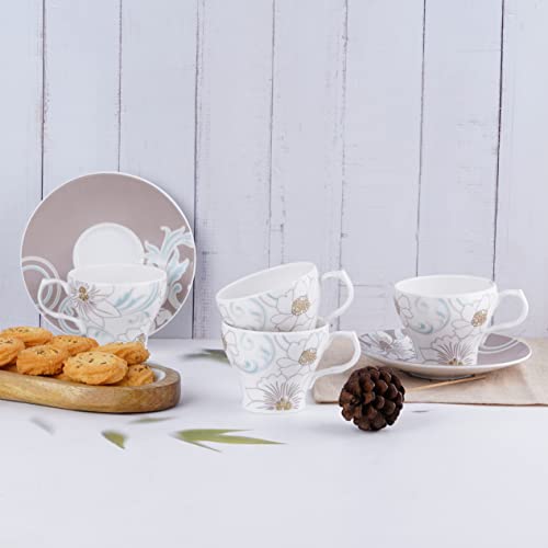 Image of Dandy Lines Liza Jodhpur Tea Cups Mugs, Bone China, Pack of 12, Microwave & Dishwasher Safe, Great for Home Use & Gifting