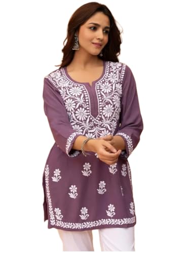Image of Sidhidata Women Rayon Regular Stylish Kurti with 3 /4 Sleeves & Beautiful Neck Embroidery Ideal for Casual Office Wear & Everyday Comfort (Kurti Angell)
