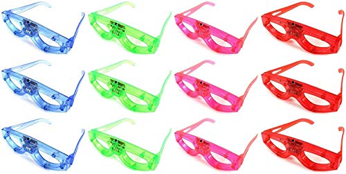 Mytoys&gift 12 Piece Light up Flashing Glasses for Kids Party Favors, (Red, Green, Blue, Pink) Individually Wrapped in Protective Plastic Bags