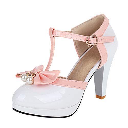 Caradise Womens T Strap Mary Jane Platform Heels Bow Heels Vintage Rockabilly Shoes