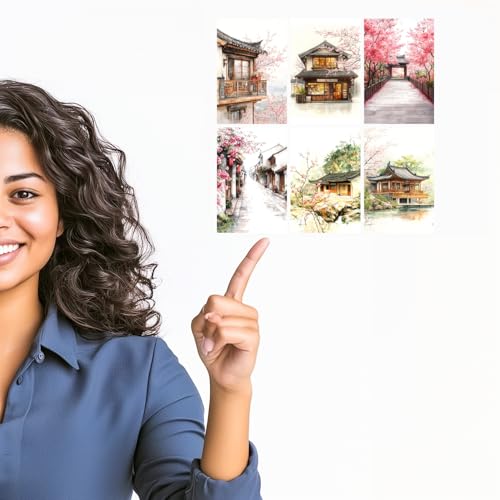 Image of SiddArtify Asian Architecture Wall Art Prints Set - Watercolor Building Poster Decor for Living Room Bedroom Office - Set of 2-4x6 Inch - Board (Pack of 6) - Sticker (Pack of 6)
