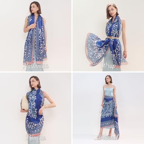 DANA XU Women's 100% Mulberry Silk Pashmina Shawl and Wraps Extra Large Floral Scarf for Evening Dresses, Soft Oversized4