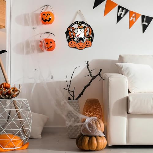 Adorno colgante de madera para Halloween, para fiestas en el hogar, festivales, decoración para salón, puerta, encantador (naranja, 30 cm) - imagen 2