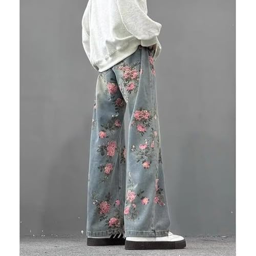 Baggy Jeans Men Vintage Y2k Floral Jeans Loose Fit Flower Print Oversize Streetwear Wide Leg Denim Pants3