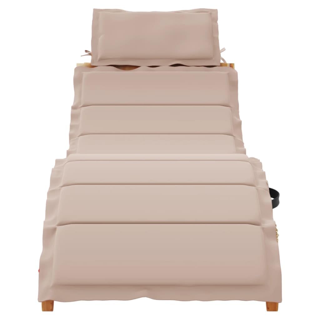 Leżak z poduszką, kolor taupe, 55 x 184 x 64 cm, wykonany z litego drewna akacjowego, składany, regulowany, do ogrodu, na taras, balkon, basen, plażę, kemping