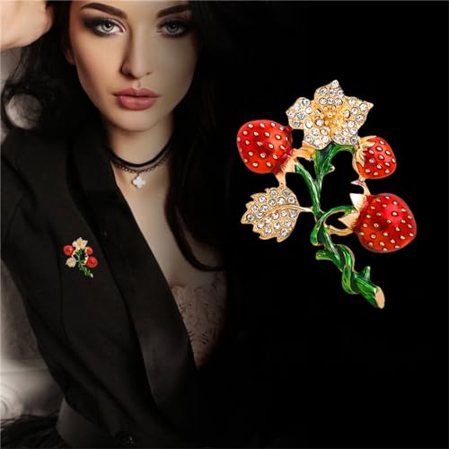 Image of WCRAZYE Red Strawberry Brooch Pin for Women Girls Cute Enamel Fruit Brooches Badges for Clothing Backpacks Bag Fashion Brooches Plant Lapel Pin Accessories Jewelry Gift