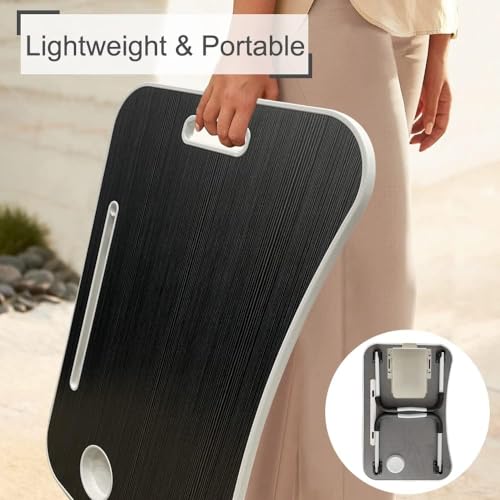 Image of GoRogue Foldable Wooden Mini Laptop Table for Bed, Study Table with Drawer, Tablet /Mobile Holder for Kids & Adults (Black), 40 Centimeters, 60 Centimeters