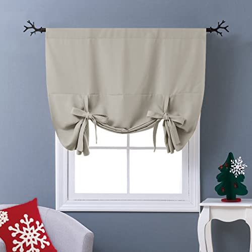 NICETOWN Natural Bathroom Curtain Thermal Insulated Tie Up Window Shade Light Blocking Curtains for Kitchen, Rod Pocket Panel- 46in Wide by 63in Long