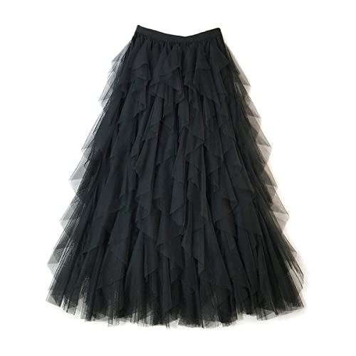 Qiribati Mujeres Malla Tutu Falda Irregular Cintura Alta Ruffle Maxi Faldas para Mujeres Elegante Enagua Cover